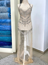 Haute Couture Ezüst Panelek Szett (Elülső és Hátsó) Nude Tüllön, Bojtokkal, Kristályokkal és Gyöngyökkel